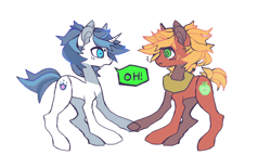 Size: 1112x690 | Tagged: safe, artist:cutesykill, big macintosh, shining armor, earth pony, pony, unicorn, g4, alternate hairstyle, beanbrows, blushing, cute, duo, duo male, ear piercing, eyebrows, freckles, frown, gay, infidelity, looking at each other, looking at someone, macabetes, male, multicolored mane, multicolored tail, open mouth, piercing, shining adorable, ship:shiningmac, shipping, short tail, simple background, speech bubble, stallion, surprised, tail, talking, text, white background, wingding eyes