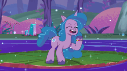 Size: 1280x720 | Tagged: safe, screencap, izzy moonbow, pony, unicorn, g5, my little pony: tell your tale, swirlpool starlight, spoiler:g5, spoiler:my little pony: tell your tale, spoiler:tyts02e06, animated, cute, female, gif, glowing cutie mark, izzybetes, jumping, loop, mare, solo