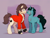 Size: 5326x4094 | Tagged: safe, artist:birdoffnorth, oc, oc:boomer, oc:miguel caballero rojo, earth pony, unicorn, clothes, facial hair, gay, looking at each other, looking at someone, male, moustache, scar, smiling, smiling at each other