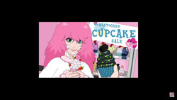 Size: 1366x768 | Tagged: safe, artist:mixermike622, pinkie pie, oc, oc:fluffle puff, human, pony, fanfic:cupcakes, floof n friends ep 3: a new beginning, g4, creepypasta, cupcake, food, humanized, mobile, solo