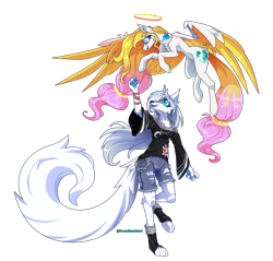Size: 1920x1836 | Tagged: safe, artist:greenmaneheart, oc, oc:angel light, pegasus, pony, wolf, clothes, female, furry, mare, shirt, shorts, simple background, transparent background
