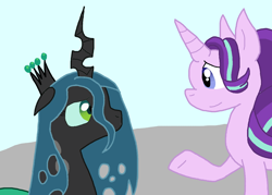 Size: 1112x794 | Tagged: safe, artist:cmara, queen chrysalis, starlight glimmer, changeling, changeling queen, pony, unicorn, g4, to where and back again, duo, duo female, female, scene interpretation