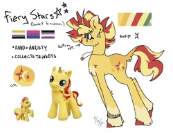 Size: 932x714 | Tagged: safe, artist:cacticupp, oc, oc only, oc:fiery stars, pony, unicorn, g4, alternate name, asexual pride flag, bisexual pride flag, body freckles, bracelet, cheek fluff, coat markings, color palette, colored hooves, cutie mark, freckles, glasses, jewelry, kinsona, leg fluff, leonine tail, multicolored mane, multicolored tail, no mouth, nonbinary, nonbinary pride flag, nose piercing, piercing, pride, pride flag, raised hoof, reference sheet, round glasses, septum piercing, simple background, socks (coat markings), standing, stars, tail, text, toy, unshorn fetlocks, white background