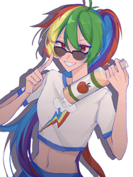 Size: 1668x2224 | Tagged: safe, artist:shiyi12000, rainbow dash, human, g4, grin, humanized, simple background, smiling, solo, white background