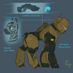 Size: 2000x2000 | Tagged: safe, pony, zebra, armor, female, game, male, mare, ponified, power armor, weapon