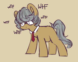 Size: 951x762 | Tagged: safe, artist:ghostyglue, oc, oc:hind, earth pony, pony, male, necktie, simple background, solo, stallion, tan background, wtf face