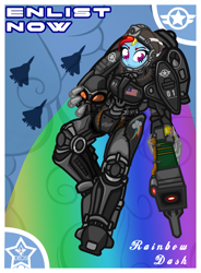 Size: 2079x2830 | Tagged: safe, artist:devorierdeos, rainbow dash, fallout equestria, equestria girls, g4, armor, commonwealth, enclave, enclave armor, equestria girls-ified, flying, helmet, jetpack, laser rifle, military poster, ministry mares, ministry of awesome, power armor, sparkle battery, su-57, united states, x-02