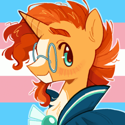 Size: 684x684 | Tagged: safe, artist:onionpwder, sunburst, pony, unicorn, g4, icon, male, pride, pride flag, solo, trans male, trans sunburst, transgender, transgender pride flag