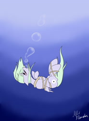Size: 2000x2700 | Tagged: safe, artist:allieflendor, oc, oc only, alicorn, pony, alicorn oc, asphyxiation, bubble, crepuscular rays, drowning, flowing mane, flowing tail, high res, horn, ocean, solo, sunlight, swimming, tail, tied up, underwater, water, wings