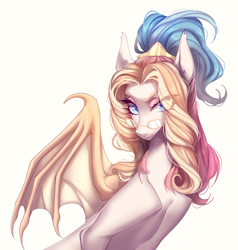 Size: 3616x3800 | Tagged: safe, artist:meggychocolatka, oc, oc only, bat pony, bat pony oc, commission, female, glasses, looking at you, orange hair, pink hair, ponytail, solo, thin