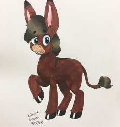 Size: 3024x3191 | Tagged: safe, artist:almightysmolest, oc, oc only, donkey, donkey oc, open mouth, raised hoof, simple background, solo, surprised