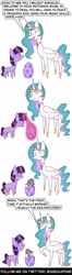 Size: 1000x3800 | Tagged: safe, artist:sneshpone, princess celestia, spike, twilight sparkle, alicorn, dragon, pony, unicorn, g4, baby, baby dragon, baby spike, crown, dialogue, egg, female, filly, filly twilight sparkle, frown, happy, hatching, hoof shoes, jewelry, magic, male, mare, open mouth, open smile, peytral, regalia, simple background, smiling, speech bubble, spike's egg, the implications are horrible, trio, unicorn twilight, white background, younger