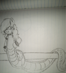Size: 426x469 | Tagged: safe, artist:thatmlpartist, oc, oc only, oc:brisk binding, lamia, original species, coils, missing horn, practice sketch, traditional art