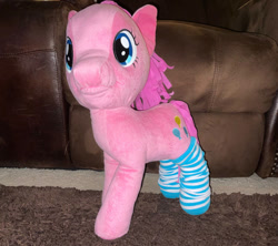 Size: 827x734 | Tagged: safe, artist:thebronypony123, pinkie pie, earth pony, pony, g4, clothes, female, irl, photo, plushie, socks, solo, striped socks