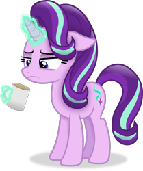 Size: 3046x3636 | Tagged: safe, artist:anime-equestria, starlight glimmer, pony, unicorn, g4, coffee, female, high res, horn, levitation, magic, mare, mug, simple background, solo, telekinesis, tired, transparent background, vector