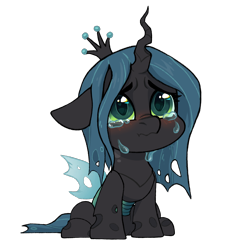 Size: 2000x2000 | Tagged: safe, artist:dorkmark, queen chrysalis, changeling, changeling queen, g4, blushing, chibi, crying, cute, cutealis, frown, sad, sadorable, simple background, sniffing, solo, transparent background