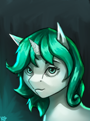 Size: 1500x2019 | Tagged: safe, artist:vezja, oc, oc only, pony, unicorn, bust, female, horn, looking at you, mare, portrait, smiling, unicorn oc