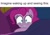 Size: 711x500 | Tagged: safe, screencap, pinkie pie, earth pony, pony, cakes for the memories, g4, spoiler:cakes for the memories, bed, caption, faic, image macro, imgflip, imminent snuggles, in bed, lip bite, looking at you, low effort, text