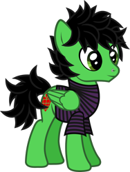 Size: 924x1230 | Tagged: safe, artist:lightningbolt, derpibooru exclusive, pegasus, pony, .svg available, billie joe armstrong, eyeliner, folded wings, green day, makeup, nose piercing, piercing, ponified, show accurate, simple background, smiling, solo, standing, svg, transparent background, vector, wings