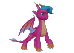 Size: 1920x1374 | Tagged: safe, artist:fynamic, blaize skysong, dragon, g5, my little pony: make your mark, 3d, 3d model, blender, blender cycles, claws, dragoness, female, horns, raised claw, simple background, solo, spread wings, tail, transparent background, wings