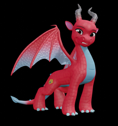 Size: 1186x1271 | Tagged: safe, artist:fynamic, lava (g5), dragon, g5, my little pony: make your mark, 3d, 3d model, black background, blender, blender cycles, claws, horns, i can't believe it's not hasbro studios, looking at you, male, raised claw, simple background, smiling, solo, spread wings, tail, wings