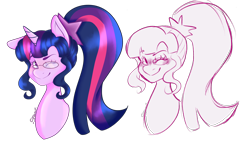 Size: 2910x1668 | Tagged: safe, artist:shqnnyhere, sci-twi, twilight sparkle, pony, unicorn, g4, bust, doodle, equestria girls ponified, glasses, one eye closed, ponified, simple background, solo, transparent background, wink