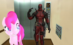 Size: 1920x1200 | Tagged: safe, artist:puzzlshield2, pinkie pie, earth pony, g4, 3d, deadpool, elevator, female, male, marvel, source filmmaker