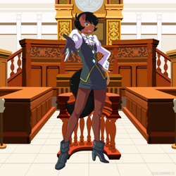 Size: 2048x2048 | Tagged: safe, artist:shallowwin, oc, oc:benjamin terrance tover, earth pony, anthro, ace attorney, clothes, cosplay, costume, courtroom, crossdressing, franziska von karma, glasses, phoenix wright, whip