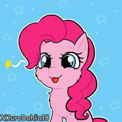 Size: 1080x1080 | Tagged: safe, artist:kurodahlia, pinkie pie, earth pony, pony, g4, blue background, cheek fluff, chest fluff, cute, diapinkes, female, looking at you, mare, silly face, simple background, solo, tongue out