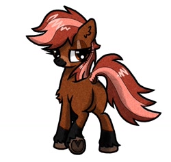 Size: 1578x1498 | Tagged: safe, artist:scandianon, oc, oc only, earth pony, pony, bedroom eyes, butt, coat markings, facial markings, female, looking at you, looking back, looking back at you, mare, plot, raised tail, simple background, socks (coat markings), solo, tail, unshorn fetlocks, white background
