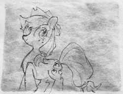 Size: 2160x1660 | Tagged: safe, artist:metaruscarlet, applejack, earth pony, pony, g4, applejack's hat, cowboy hat, freckles, hat, ponytail, raised hoof, solo, traditional art