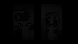 Size: 1920x1080 | Tagged: safe, artist:epicheavytf2, artist:pyrogaming, dj pon-3, octavia melody, vinyl scratch, pony, g4, absurd file size, animated, bowtie, female, friday night funkin', glasses, grayscale, implied death, looking at you, mare, monochrome, phone call, song, static, the mandela catalogue, this will end in death, this will end in tears, this will end in tears and/or death, video, vinyl's glasses, webm