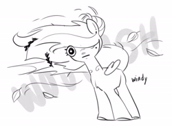 Size: 2700x1991 | Tagged: safe, artist:opalacorn, oc, oc only, oc:void, pegasus, pony, black and white, doodle, female, grayscale, hair over one eye, mare, mole, monochrome, simple background, solo, white background, wind, windswept mane