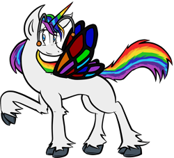 Size: 2377x2157 | Tagged: safe, artist:ryokonokalo, oc, oc only, oc:alynna, alicorn, flutter pony, pony, cloven hooves, concave belly, flutter pony alicorn, high res, multicolored hair, phoebe and her unicorn, rainbow hair, raised hoof, simple background, slender, solo, style emulation, thin, transparent background