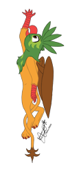 Size: 2497x6144 | Tagged: safe, artist:summerium, oc, oc only, oc:kalimu, griffon, hybrid, parrot, parrot griffon, beak, claws, flying, male, simple background, smiling, solo, talons, transparent background