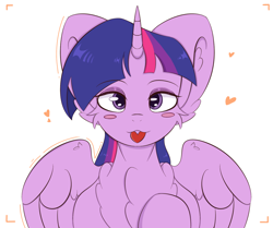 Size: 1836x1536 | Tagged: safe, artist:eventseem, twilight sparkle, alicorn, pony, g4, blushing, cheek fluff, chest fluff, female, floppy ears, heart, looking at you, mare, simple background, solo, twilight sparkle (alicorn), white background, wings