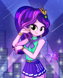 Size: 2015x2490 | Tagged: safe, artist:rjp.rammy, pipp petals, human, equestria girls, g4, g5, bare shoulders, clothes, equestria girls-ified, eyebrows, eyeshadow, g5 to equestria girls, g5 to g4, generation leap, high res, makeup, signature, skinny pipp, skirt, sleeveless, slender, smiling, solo, thin