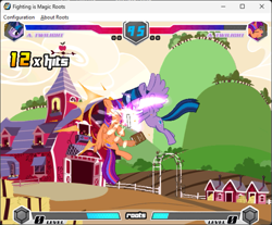 Size: 595x493 | Tagged: artist needed, safe, sunny starscout, twilight sparkle, alicorn, fighting is magic, fighting is magic - roots, g4, g5, concept art, fan game, game screencap, palette swap, recolor, sweet apple acres, twilight sparkle (alicorn)