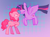 Size: 640x471 | Tagged: safe, artist:treasuxe, pinkie pie, twilight sparkle, alicorn, earth pony, pony, g4, blue eyes, blushing, curly mane, curly tail, duo, duo female, eyelashes, eyes closed, female, flying, gradient background, grid, heart, horn, lesbian, looking at each other, looking at someone, looking up, mare, multicolored mane, multicolored tail, pink mane, pink tail, raised hoof, ship:twinkie, shipping, smiling, smiling at each other, spread wings, standing, tail, twilight sparkle (alicorn), wing fluff, wings