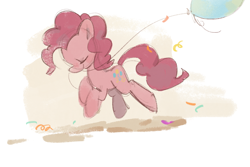 Size: 1800x1200 | Tagged: safe, artist:xiaowangzidemianyang, pinkie pie, earth pony, pony, g4, balloon, eyes closed, mouth hold, walking