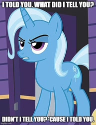 Size: 500x648 | Tagged: safe, edit, edited screencap, screencap, trixie, pony, unicorn, g4, no second prances, caption, family guy, female, headbob, image macro, imgflip, mare, oh no you didn't, reference to another series, sassy, solo, text, trixie's wagon, wagon