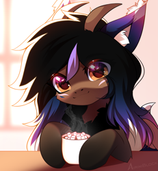 Size: 1165x1262 | Tagged: safe, alternate character, alternate version, artist:airiniblock, oc, oc only, oc:alexus nictivia, pony, chocolate, commission, cute, ear fluff, eye clipping through hair, eyebrows, eyebrows visible through hair, food, heart, heart eyes, hot chocolate, icon, marshmallow, morning, patreon, patreon reward, solo, wingding eyes, ych result