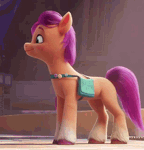 Size: 616x640 | Tagged: safe, screencap, sunny starscout, zipp storm, earth pony, pony, g5, my little pony: a new generation, spoiler:g5, spoiler:my little pony: a new generation, 3d, animated, bag, braid, braided ponytail, coat markings, concave belly, cute, excited, female, fluttershy's cutie mark, gif, happy, i watch it for the ears, indoors, mare, ponytail, rainbow dash's cutie mark, saddle bag, scrunchie, slender, socks (coat markings), sunny's bag, sunnybetes, thin, twilight sparkle's cutie mark, unshorn fetlocks, zephyr heights