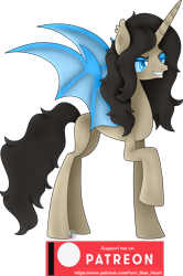 Size: 1944x2923 | Tagged: safe, artist:pure-blue-heart, alicorn, bat pony, bat pony alicorn, bat wings, concave belly, horn, lanky, patreon, patreon logo, patreon reward, race swap, simple background, skinny, thin, transparent background, wings