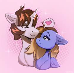 Size: 3026x3000 | Tagged: safe, artist:sugarstar, oc, pegasus, pony, unicorn, cute, female, heart, looking at each other, looking at someone, love, male, mare, smiling, smiling at each other, stallion