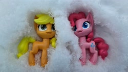Size: 4000x2252 | Tagged: safe, artist:marybethemberjoy49, applejack, pinkie pie, g4, g4.5, my little pony: pony life, figurine, irl, photo, snow, toy