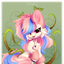 Size: 3000x3000 | Tagged: safe, artist:persikulka, oc, oc only, oc:peachy sweetvine, original species, plant pony, cheek fluff, chest fluff, ear fluff, fluffy, food, grapes, human shoulders, hybrid oc, jewelry, leg fluff, mare oc, necklace, plant, unshorn fetlocks, vine