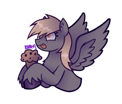 Size: 4134x3541 | Tagged: safe, artist:k0br4, derpy hooves, pegasus, pony, g4, chest fluff, cute, derpabetes, food, happy, muffin, simple background, solo, spread wings, sticker, tongue out, transparent background, unshorn fetlocks, wings