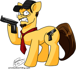 Size: 2390x2175 | Tagged: dead source, safe, artist:alex-heberling, earth pony, pony, doug walker, facial hair, glasses, gun, high res, male, necktie, nostalgia critic, ponified, simple background, solo, stallion, tgwtg, transparent background, weapon