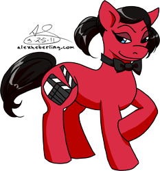 Size: 1926x2066 | Tagged: dead source, safe, artist:alex-heberling, earth pony, pony, bow, female, mare, nostalgia chick, ponified, raised hoof, simple background, solo, tgwtg, transparent background
